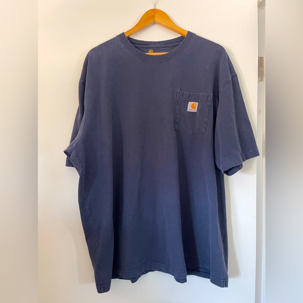 Carhartt Mens 2XL Original Fit Front Pocket Work Wear Navy Blue T-Shirt